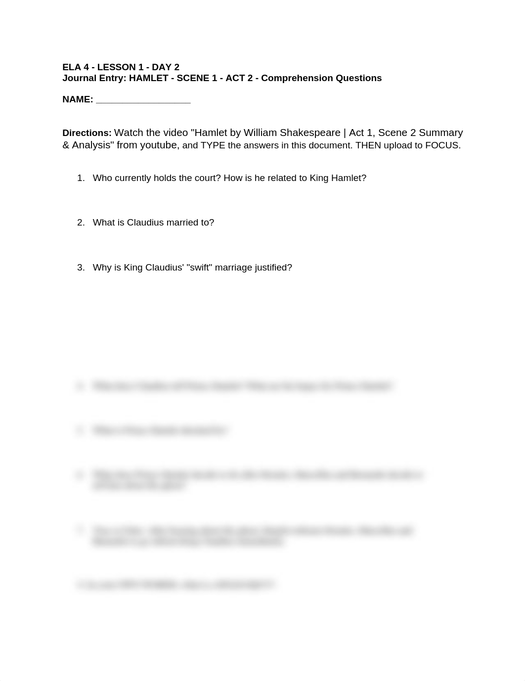 ELA 4 - LESSON 1 - DAY 2 - HAMLET - SCENE 1 - ACT 2 - Comprehension Questions.docx_dm5c1tajv7o_page1