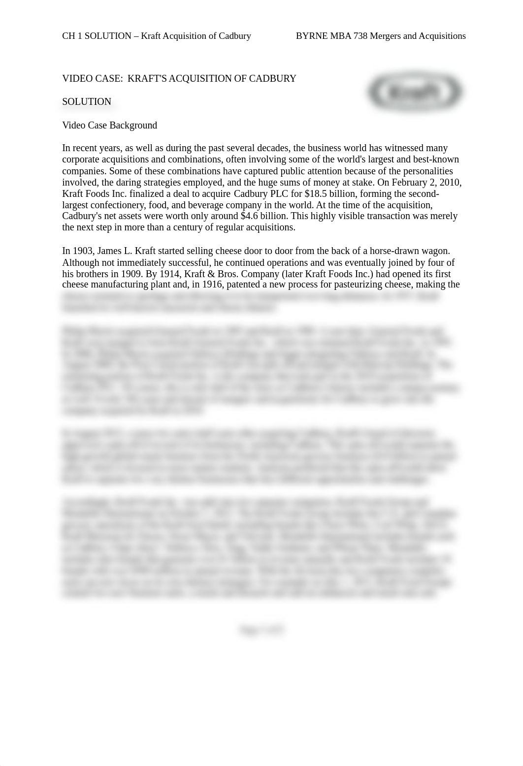 CH 1 SOLUTION - Kraft Acquisition of Cadbury.docx_dm5h333lckq_page1