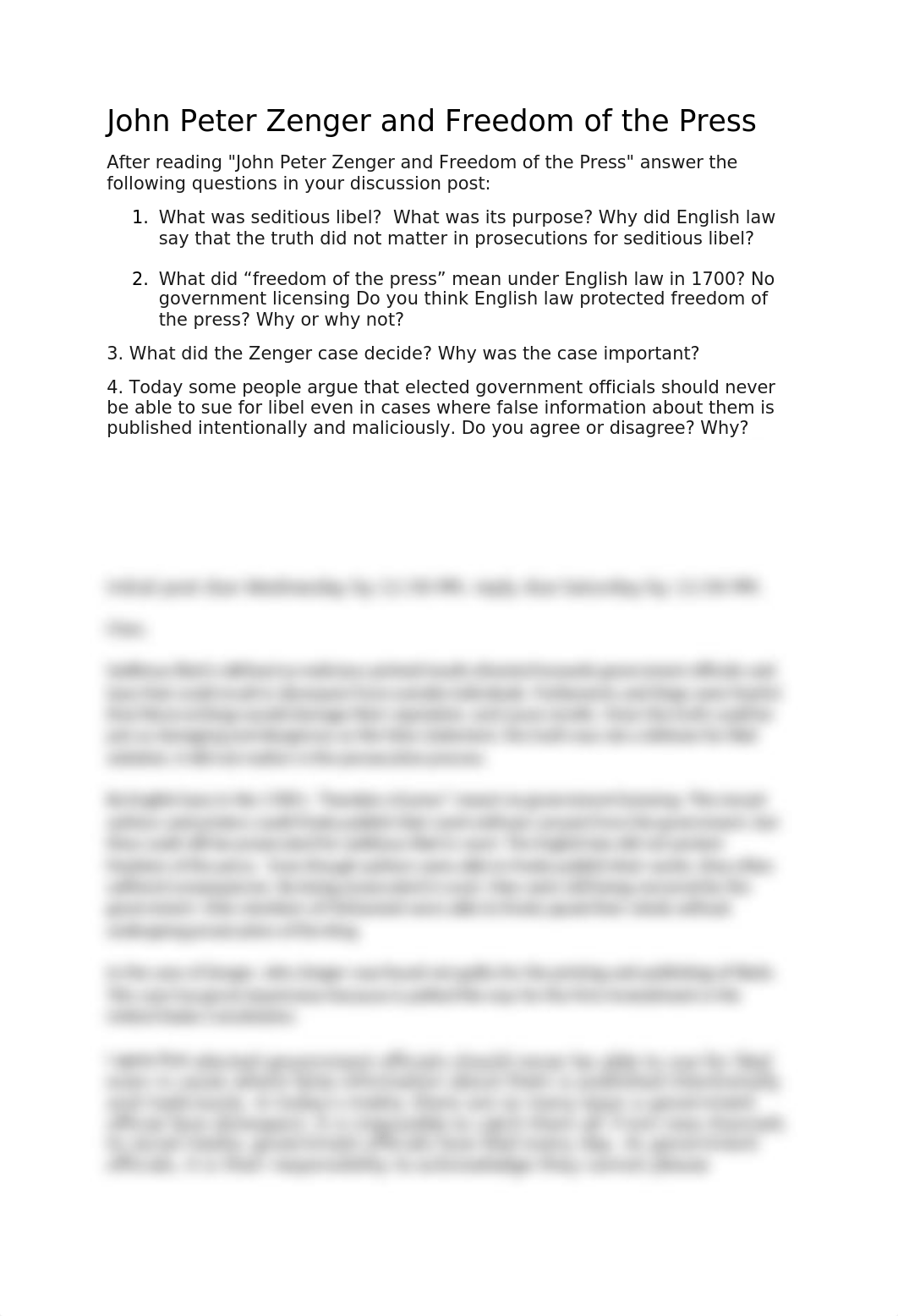 John Peter Zenger and Freedom of the Press Discussion - HIST 101.dotx_dm71rmj1frb_page1