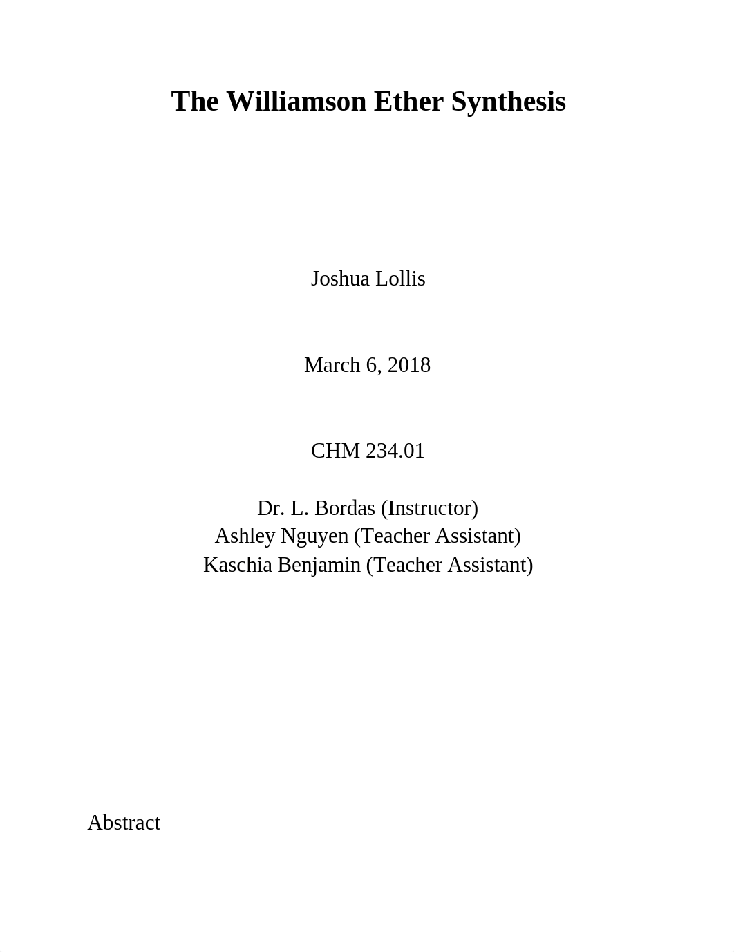 CHM 234.01 - The Williamson Ether Synthesis Lab Report.docx_dm72ug9ynnb_page1