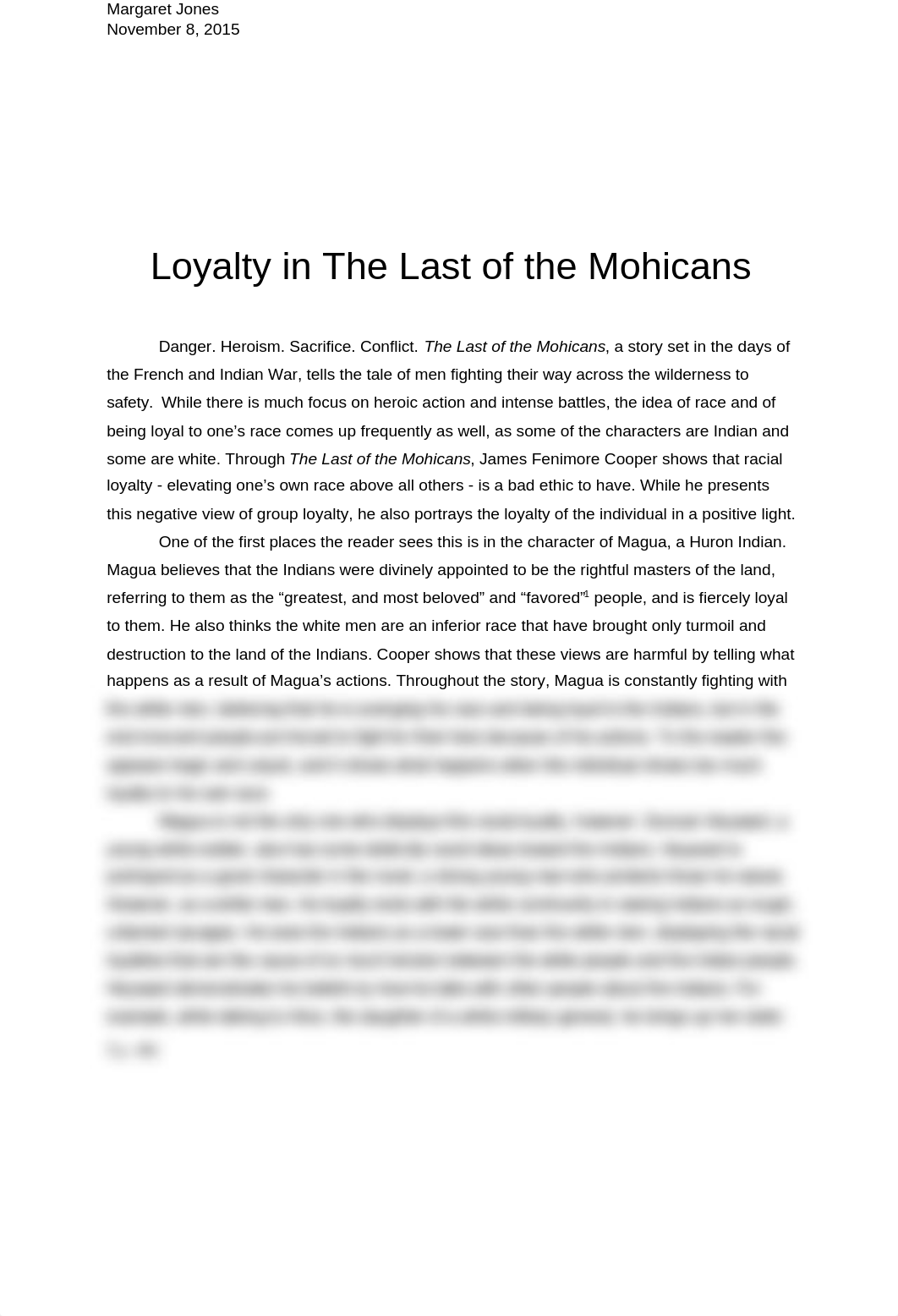 Loyalty in The Last of the Mohicans (essay) - Margaret Jones_dm7zyf3uctg_page1