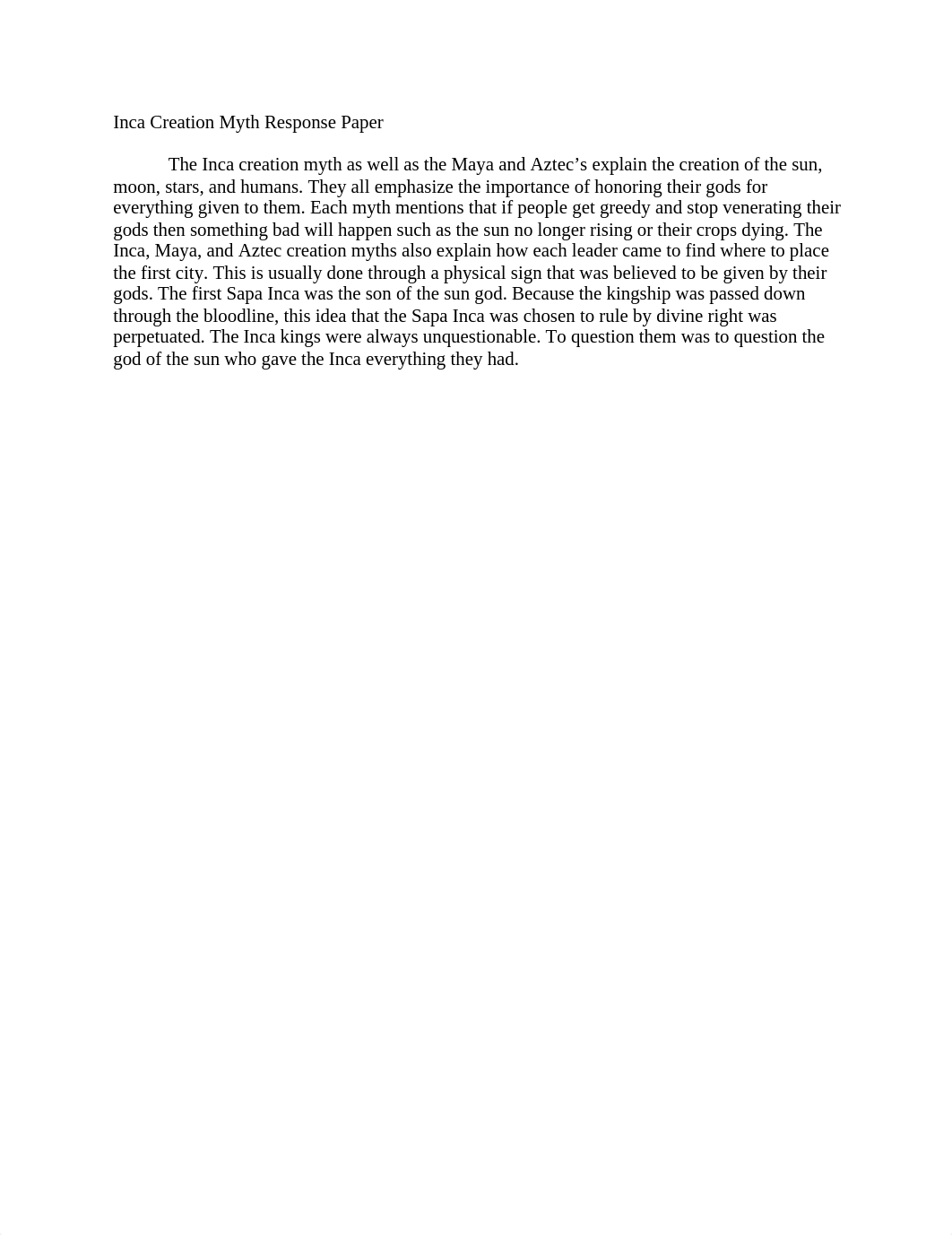 Inca Creation Myth Response Paper.docx_dm8i5wy6x68_page1