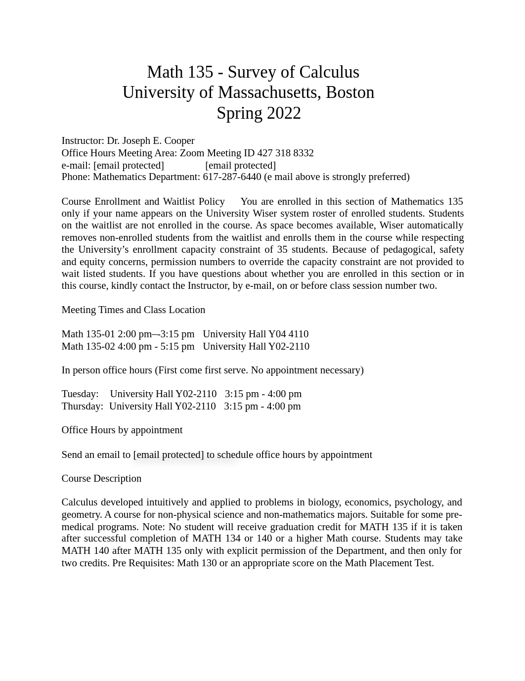 Math 135 Survey of Calculus Syllabus Spring 2022 (1) (1).pdf_dm91au6a9jx_page1