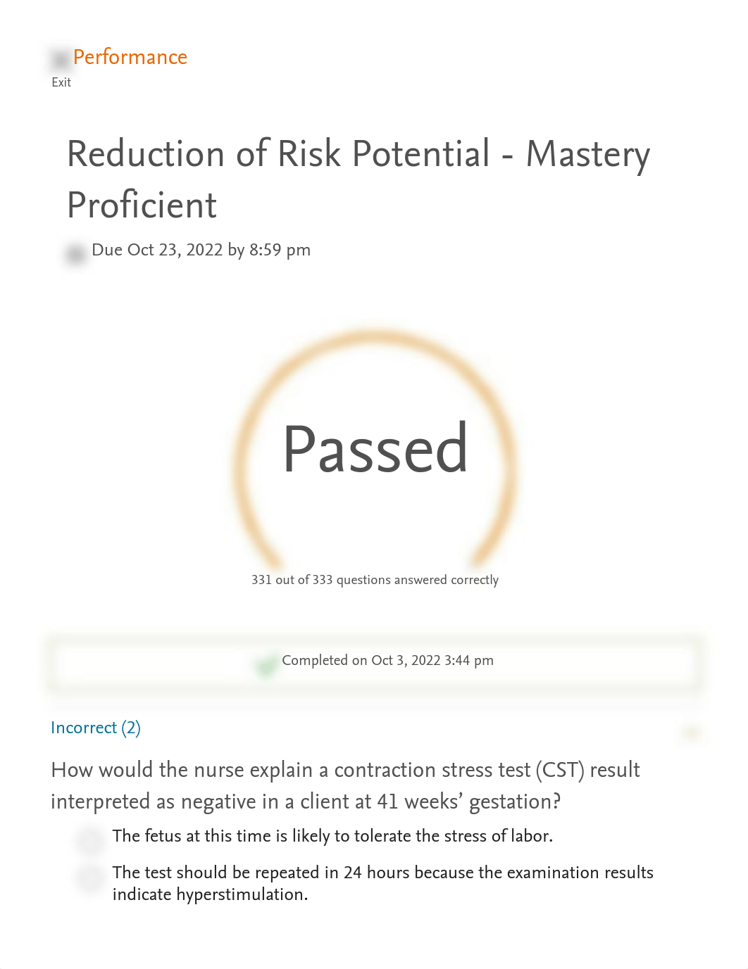 Reduction of Risk Potential Elsevier Adaptive Quizzing - Quiz performance.pdf_dmaa5el456g_page1