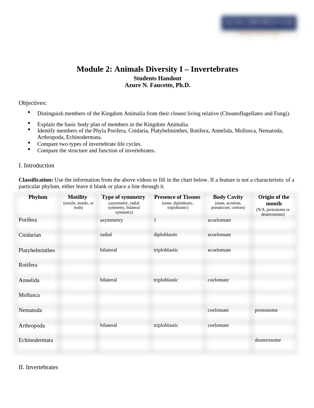 Module 2 Lab Animals Diversity I_Invertebrate Animals Worksheet.docx_dmaapmlj2vp_page1