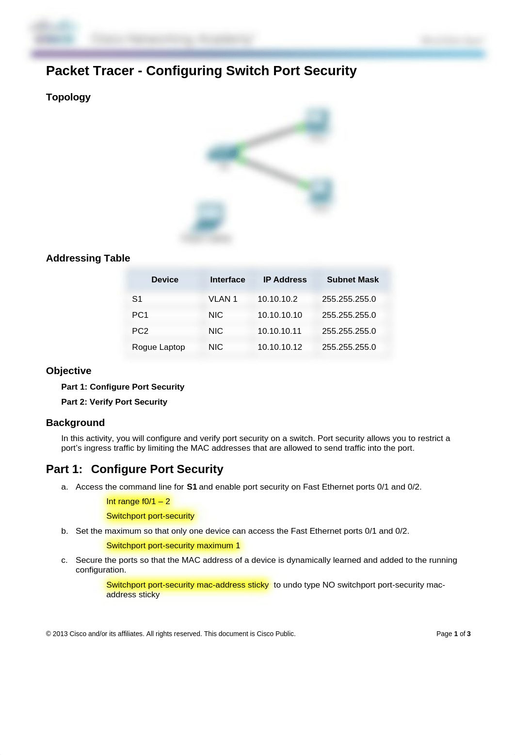 2.2.4.9 Packet Tracer - Configuring Switch Port Security Instructions_dmawuwamj86_page1