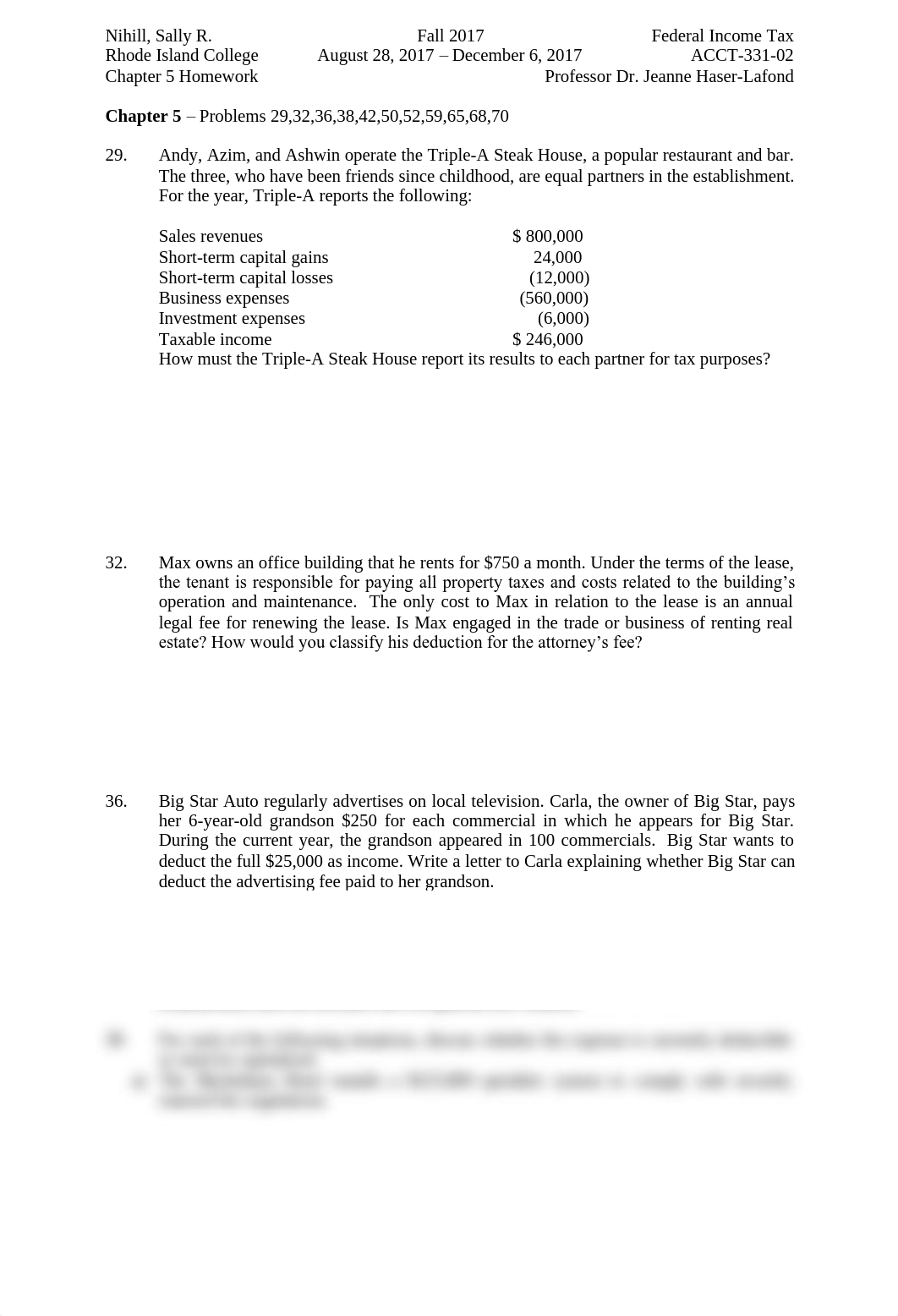 Fall 2017 - ACCT-331-02 Federal Income Tax - Nihill, Sally R. Chapter 5 Homework.pdf_dmdaqc4u6u5_page1