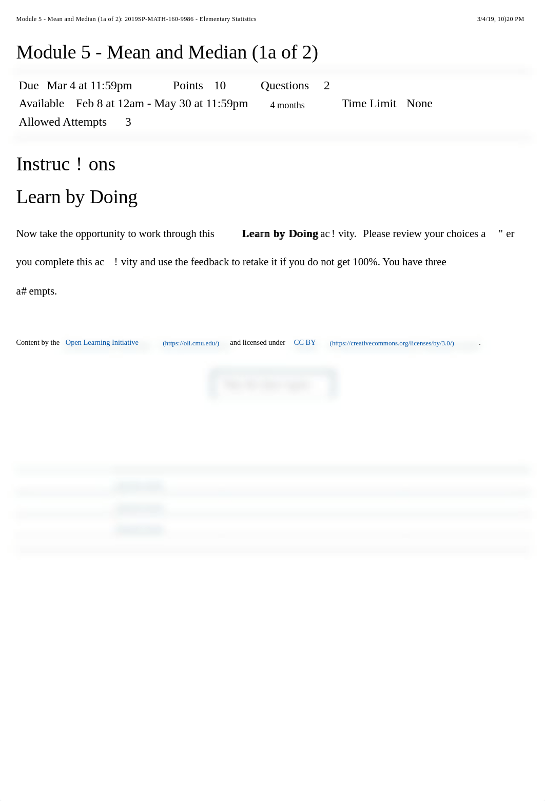 Module 5 - Mean and Median (1a of 2): 2019SP-MATH-160-9986 - Elementary Statistics.pdf_dmdtbfdm6s2_page1