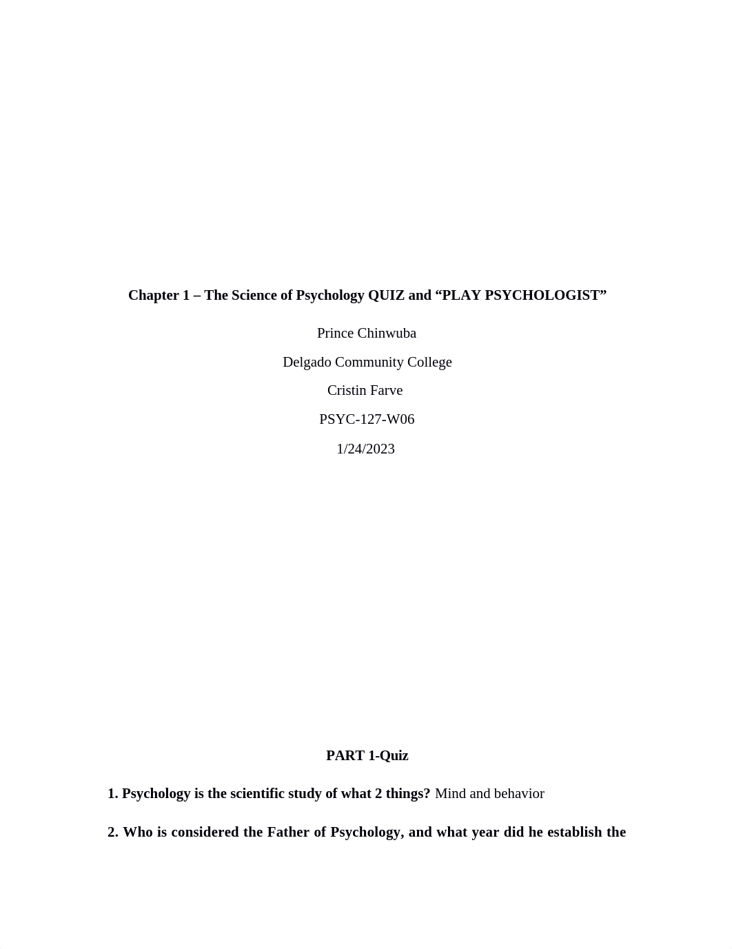 Chapter 1 - The Science of Psychology QUIZ and "PLAY PSYCHOLOGIST" January 27 2023 Due date.docx_dmfiattlznz_page1