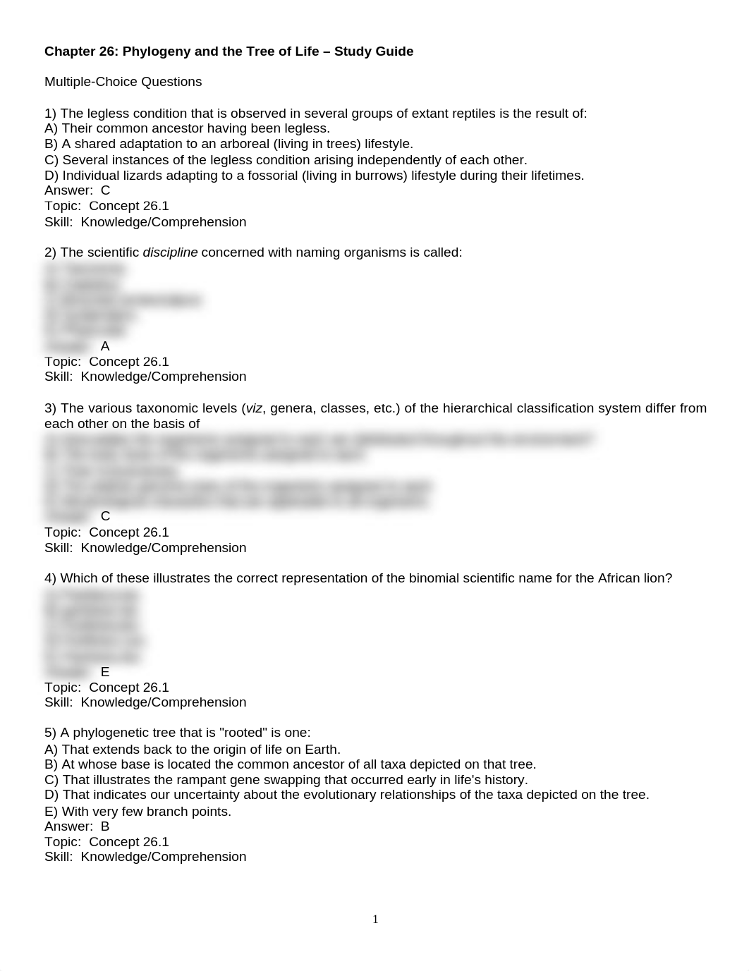 Chapter 26. Phylogeny and the Tree of Life - Study Guide_dmh974mx01l_page1