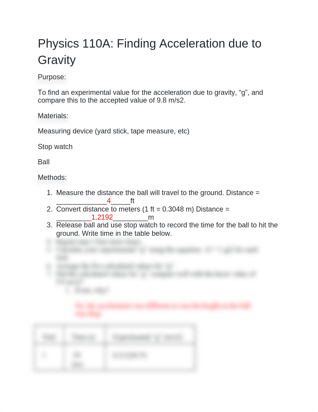 Physics 110A_ Finding Acceleration due to Gravity HW.docx_dmhl1zto5j3_page1