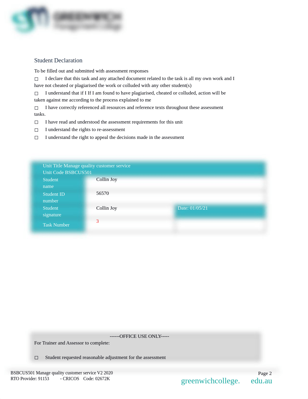 BSBCUS501 - Assessment Task 3 Collin Joy.docx_dmhzom6sw09_page2