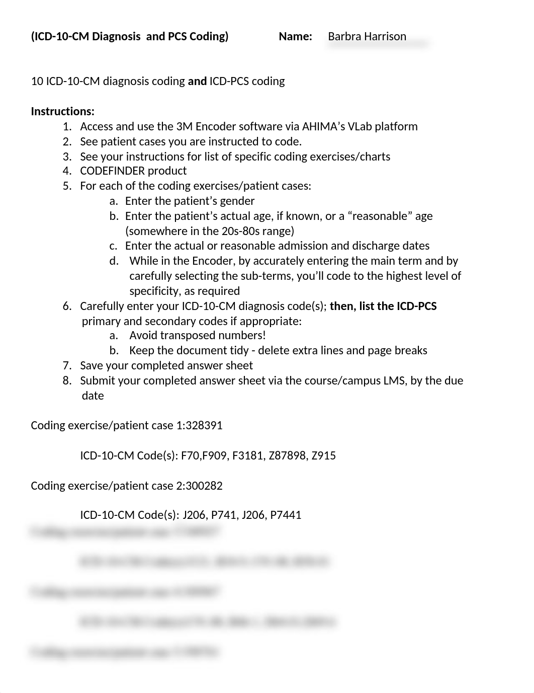 Coding Answer Template ICD-10 cm & pcs Barbra Harrison.doc_dmklbxx9hiy_page1