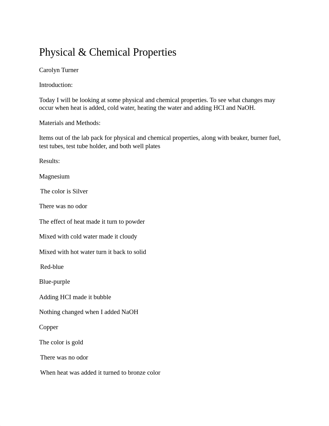 CHM_166_001_ML_ Carolyn Turner _General Chemistry_Physical and Chemical Properties Lab Report_dmmeq55vh9q_page1