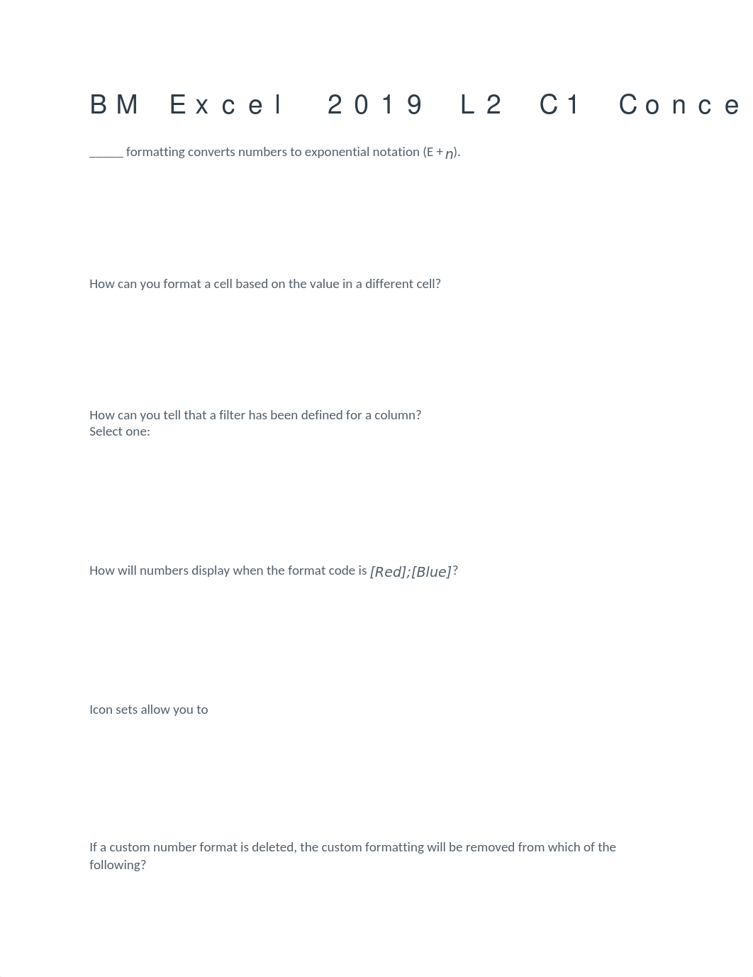 BM Excel 2019 L2 C1 Concepts Exam #@.docx_dmn51xlv5mz_page1