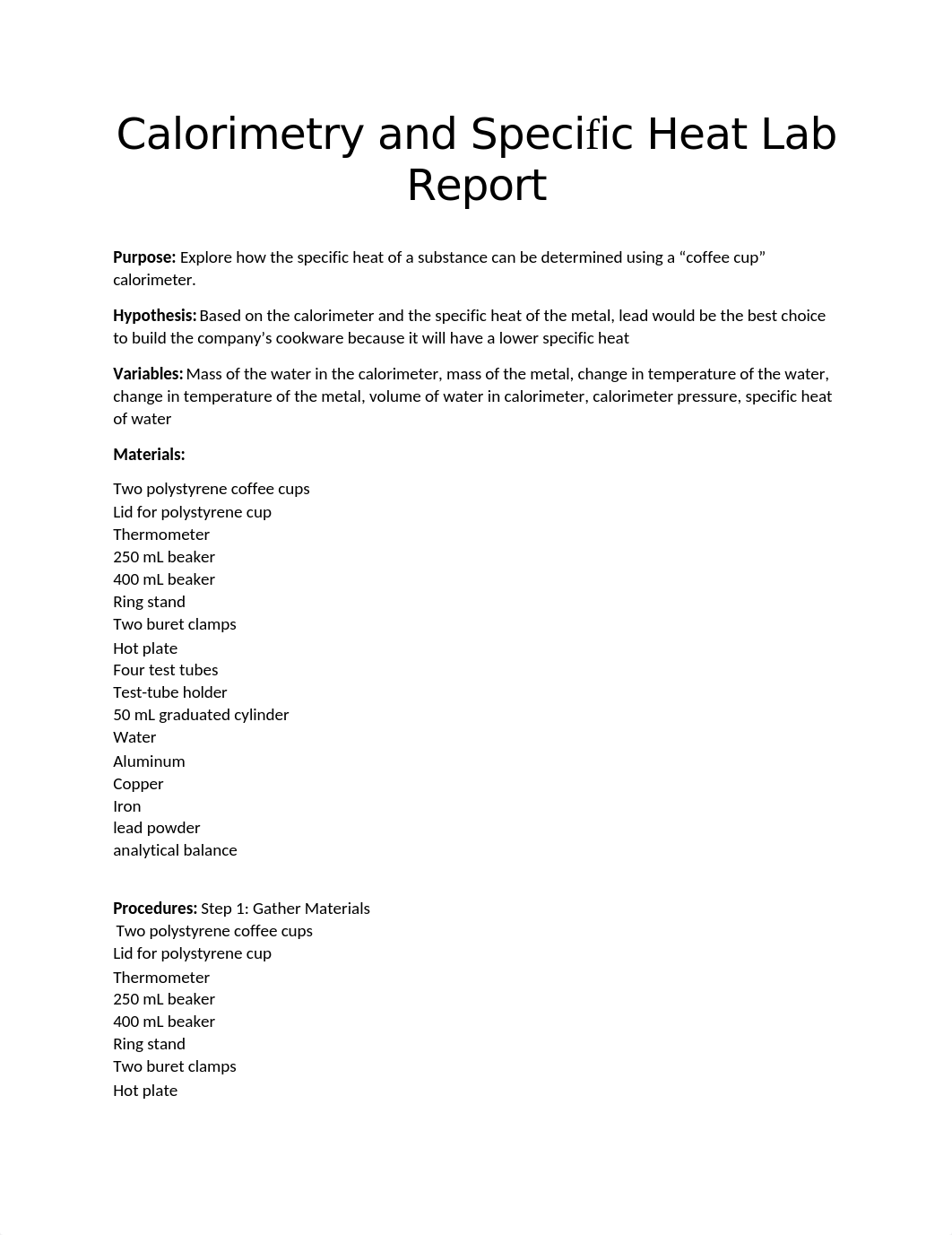 Calorimetry and Specific Heat Report.docx_dmn5cbzw1j7_page1