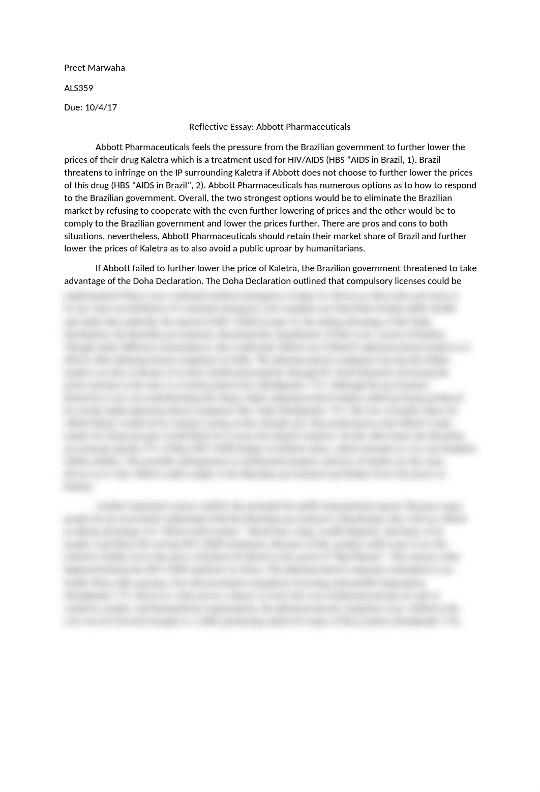 Reflection Essay Brazil v Abbott.docx_dmnrqq2vana_page1