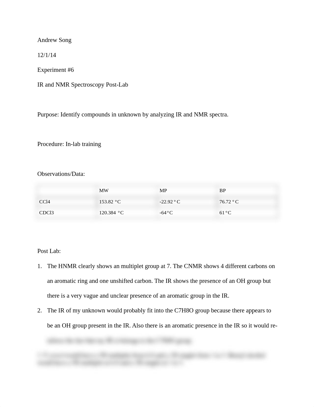 experiment 6 IR and NMR spectroscopy post lab.docx_dmo77k3pkjd_page1