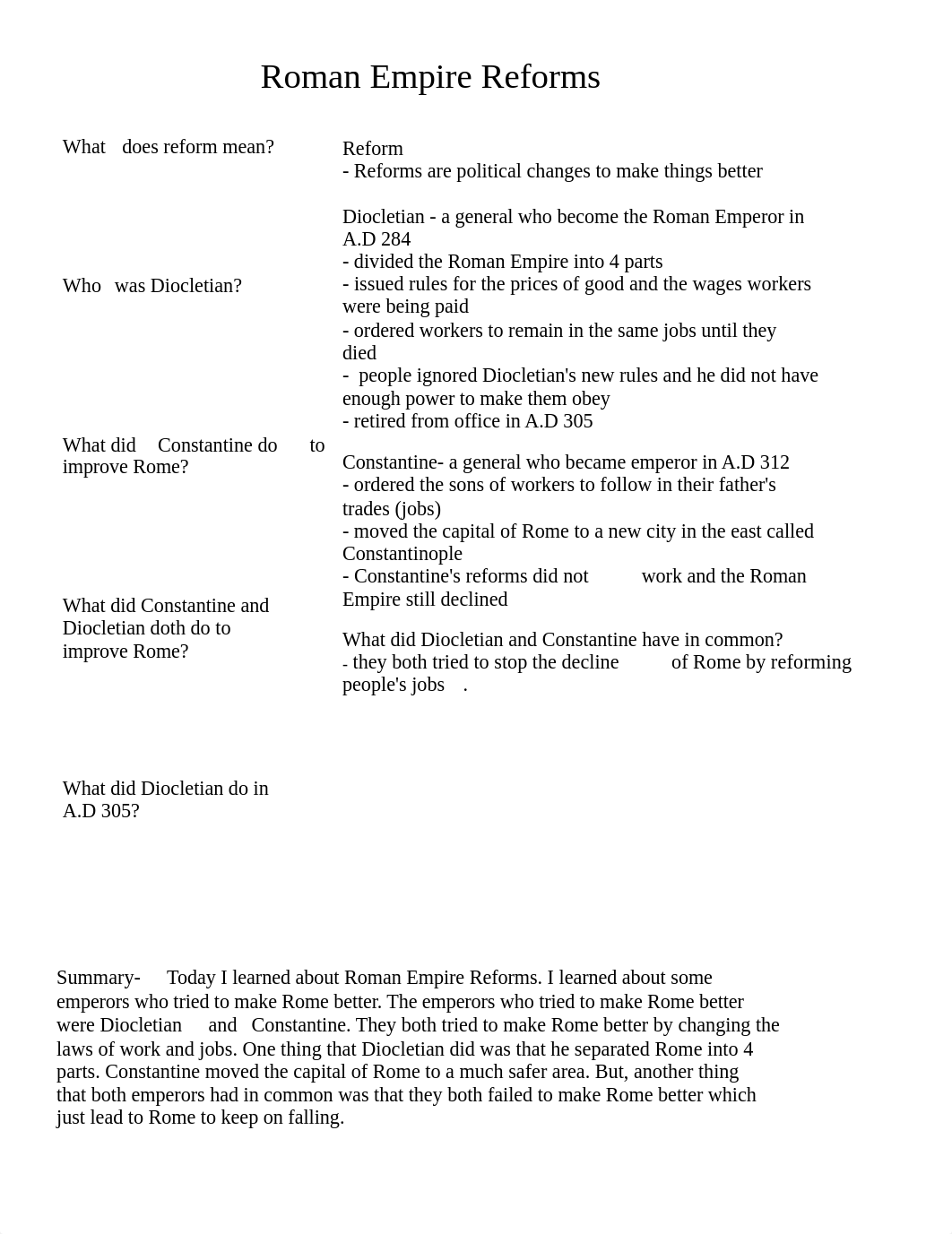 10- Roman Empire Reforms Cornell Notes- Lauren Lue- Period 5- 9-10-14.pdf_dmodasgbs15_page1