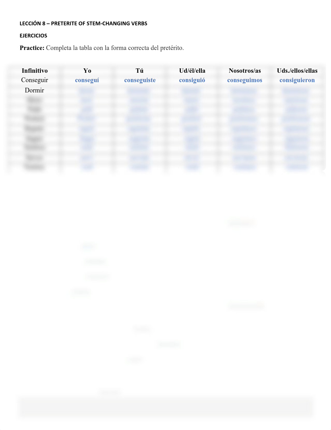 LECCIÓN 8 - Preterite of stem changing verbs - ejercicios - Spa102.pdf_dmomugfs2pq_page1