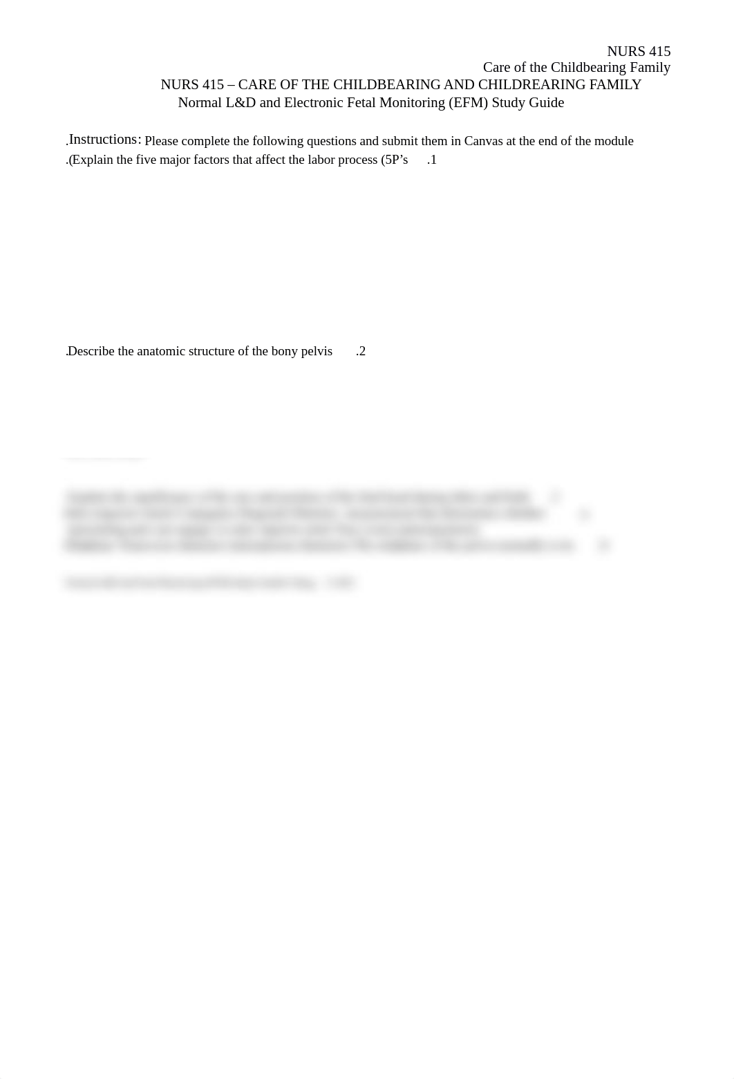 Nurs 415 Module 4 Normal L&D and Electronic Fetal Monitoring (EFM) Active Learning Guide Module 4.do_dmq2ad5au24_page1