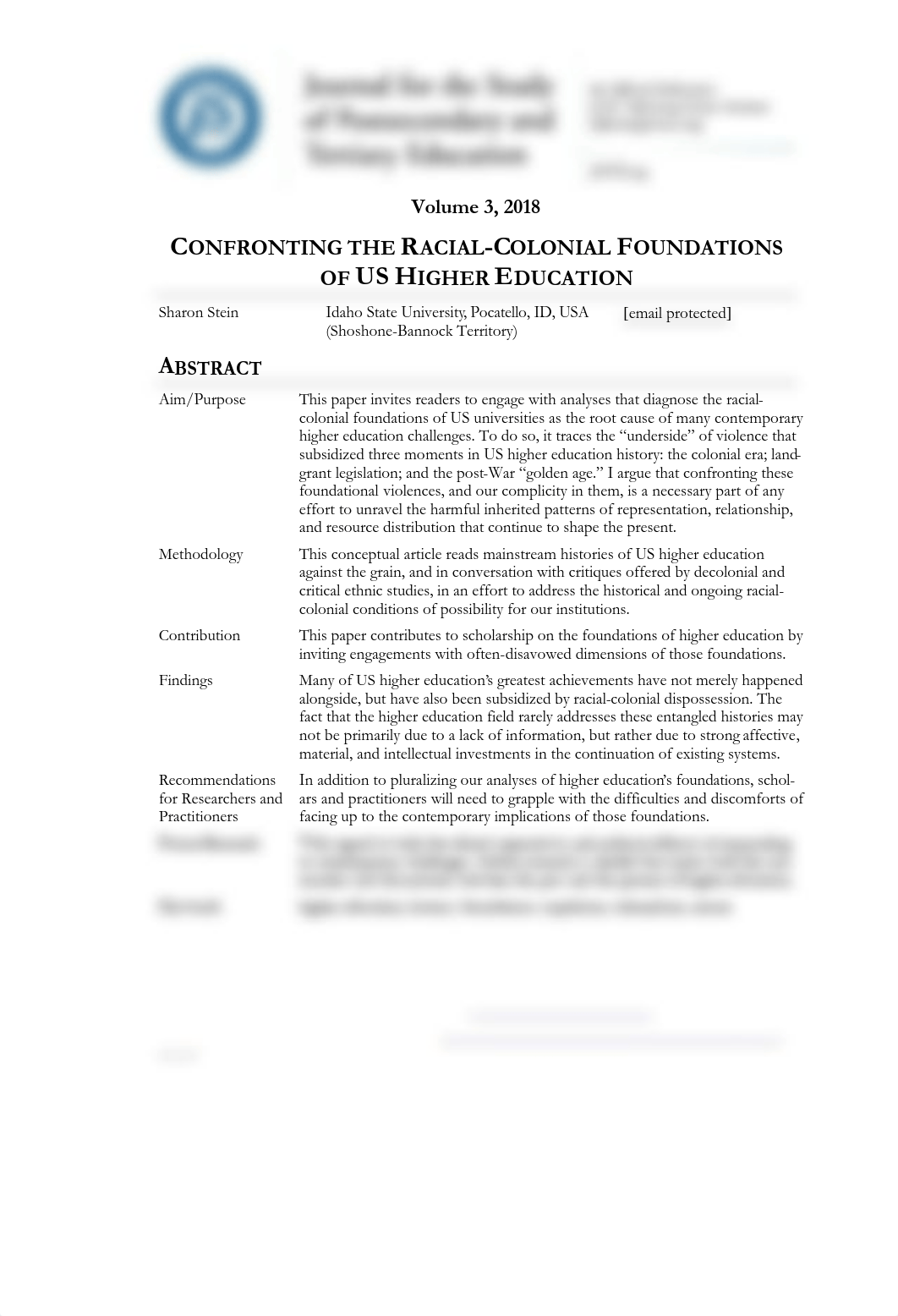 Stein, Sharon. Confronting the racial colonial foundations of US Higher Education.pdf_dmql2uh1jdt_page1