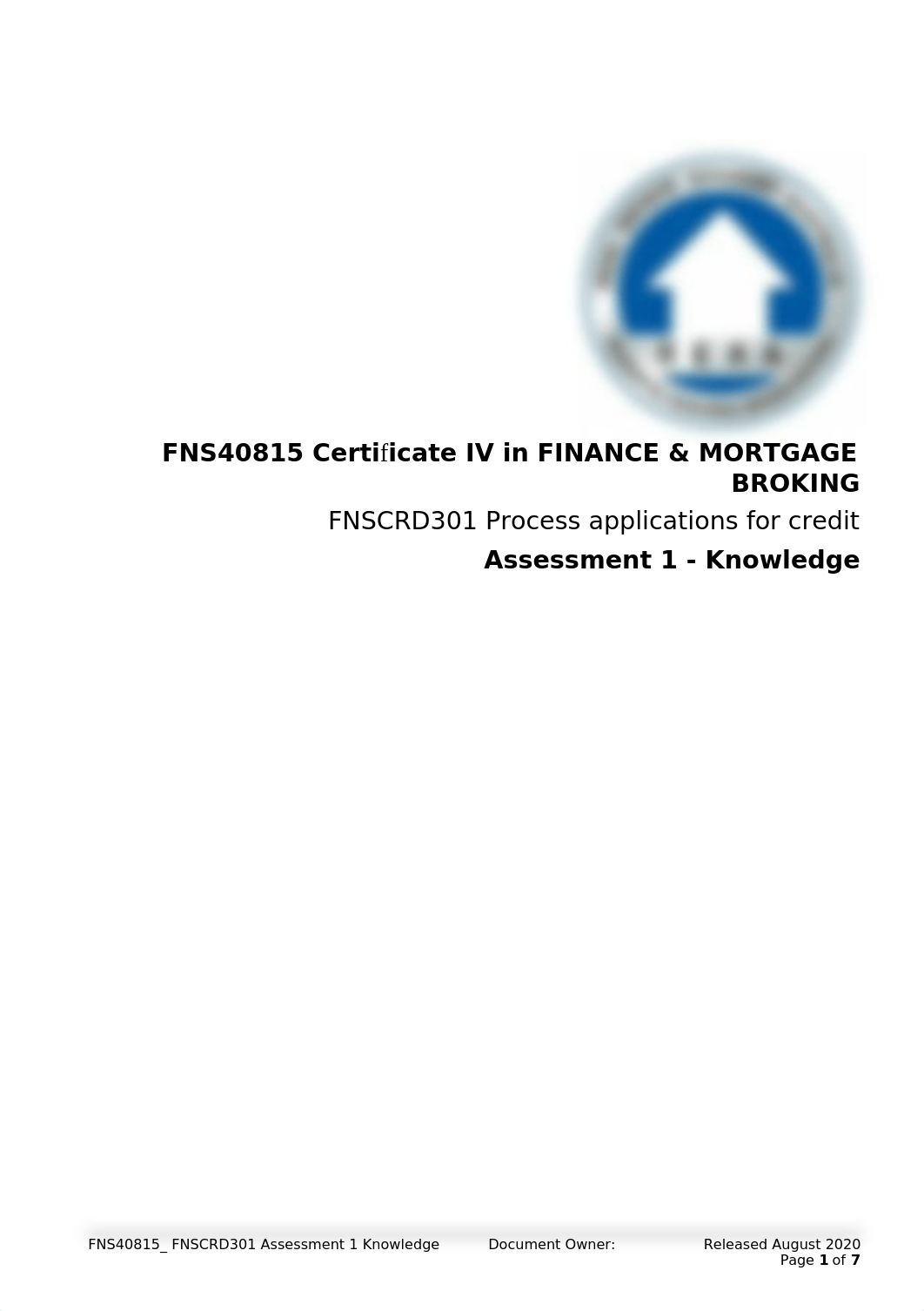 REAA FNS40815_FNSCRD301_Assessment 1_ Knowledge.docx_dmqx1xiwlec_page1