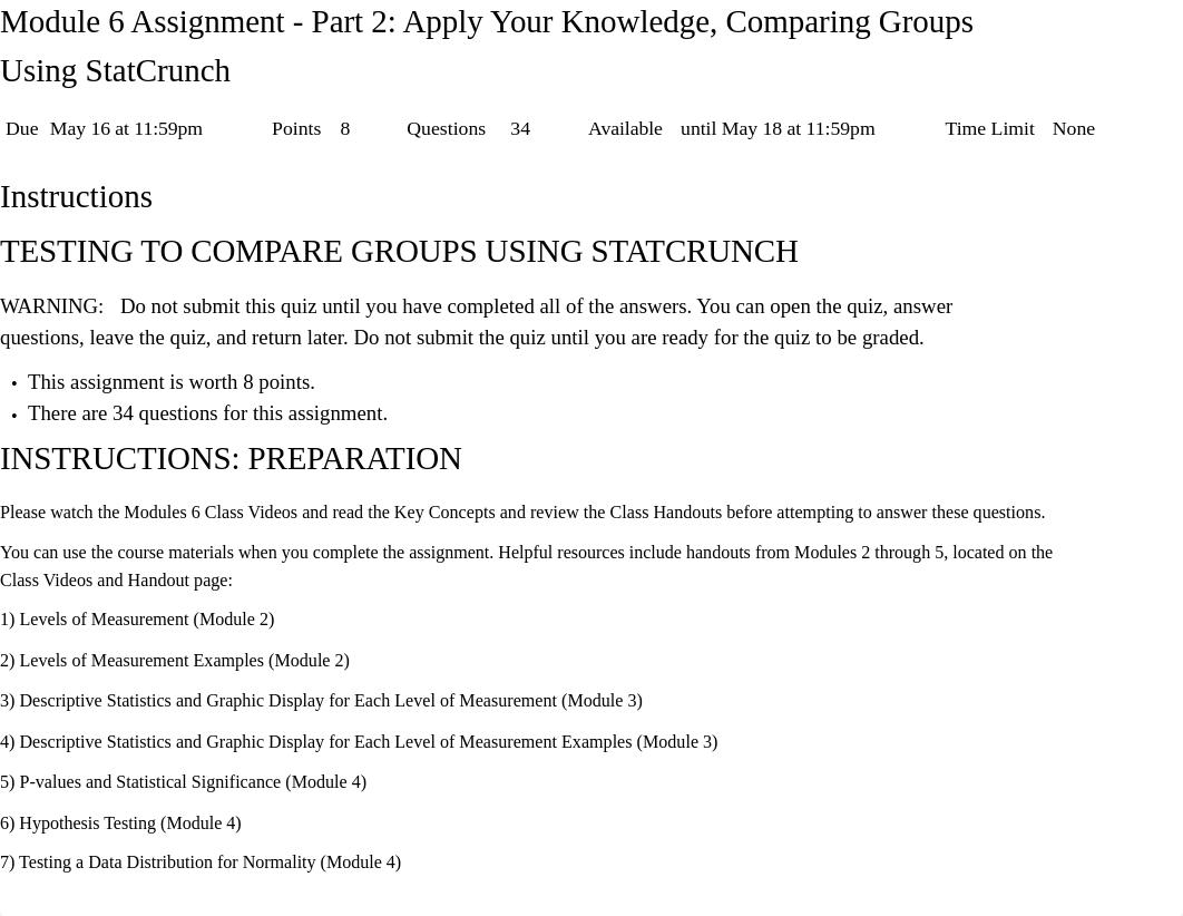 Nicholas Module 6 Assignment - Part 2 Apply Your Knowledge, Comparing Groups Using StatCrunch.pdf_dmrd2lgvk7g_page1