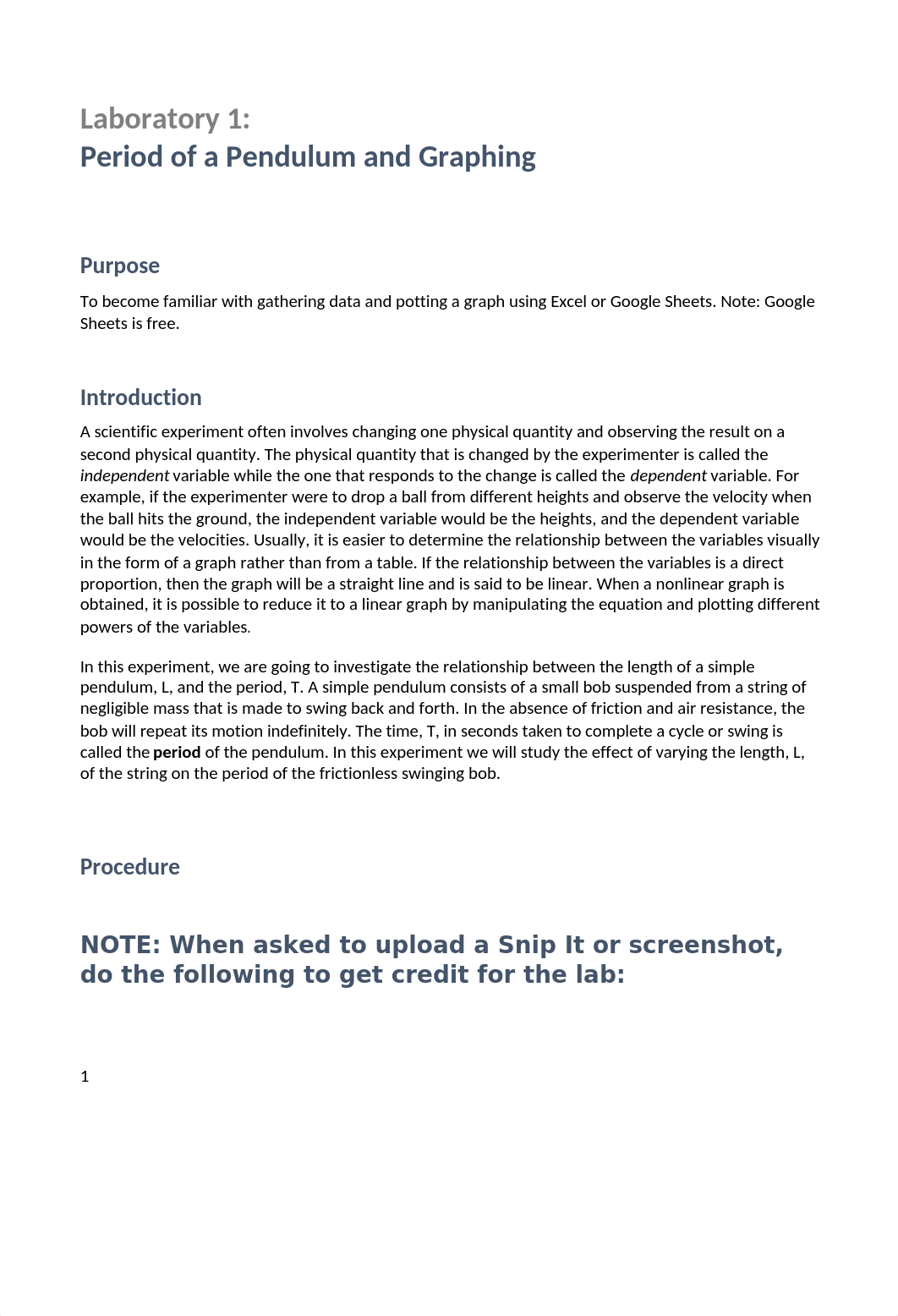 PHY 4A - Lab 1 - Period of Pendulum of a Pendulum and Graphing.docx_dmrezevv39b_page1