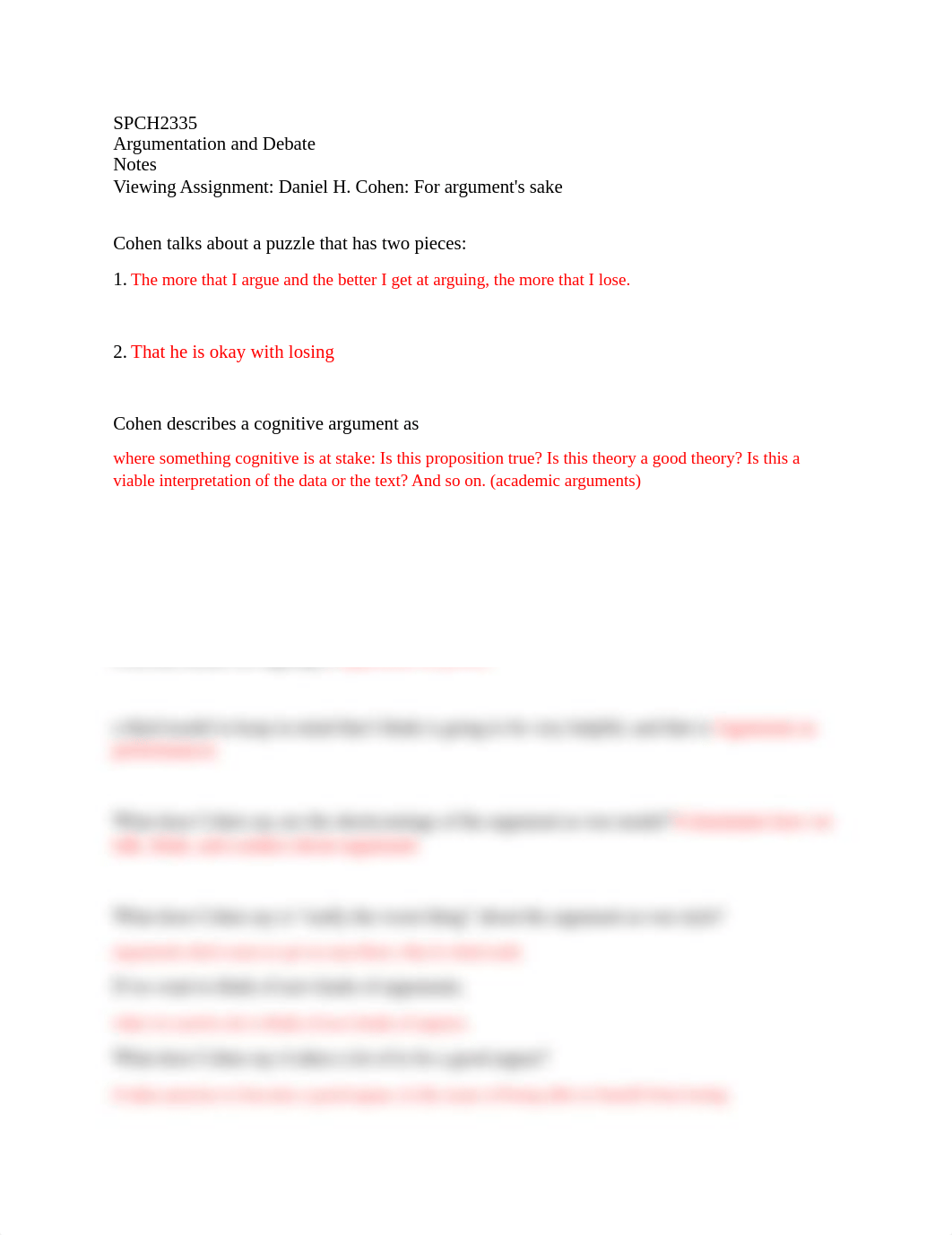 SPCH2335 - Notes - Viewing Assignment - Daniel Cohen, For Argument's Sake.docx_dmsbl4n2q5g_page1