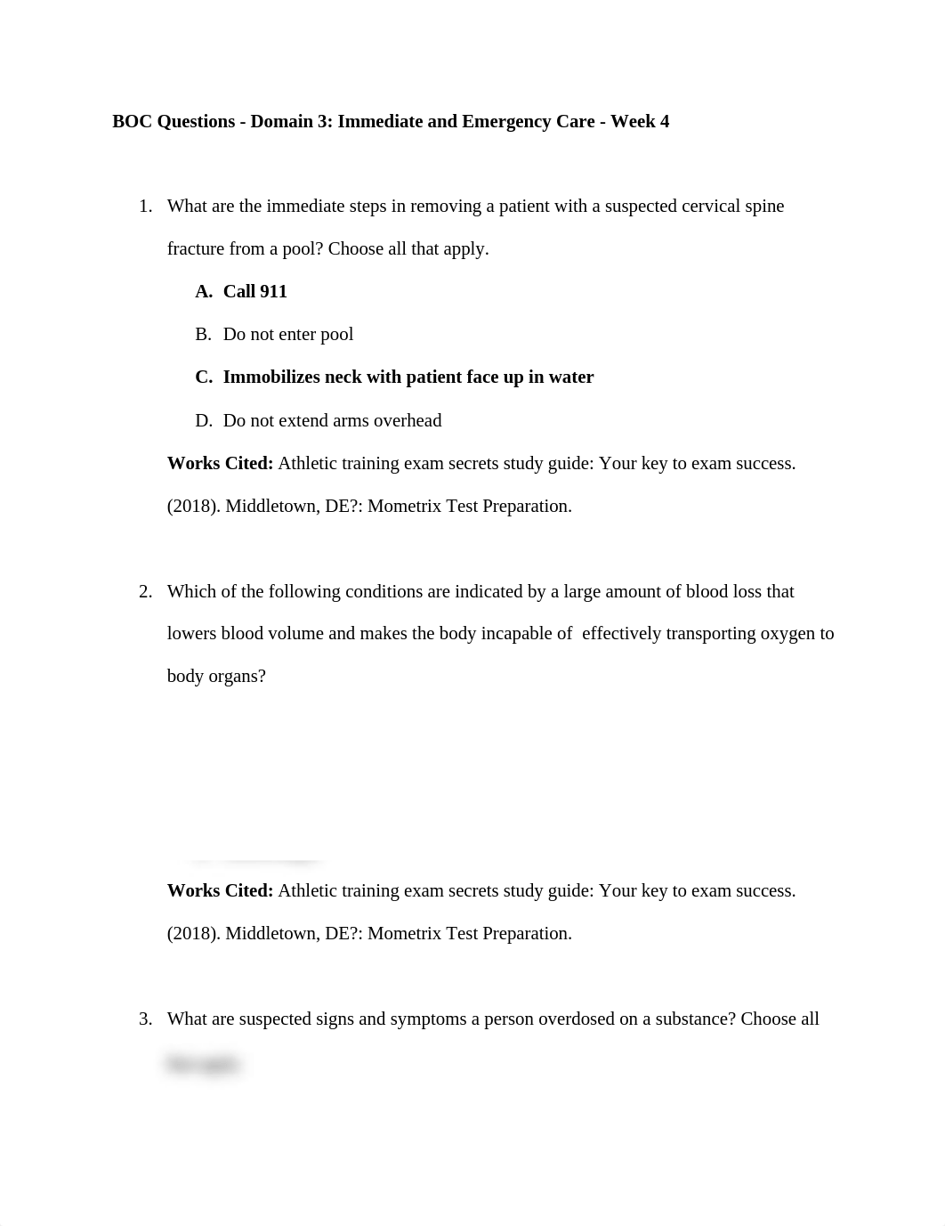 BOC Questions - Domain 3- Immediate and Emergency Care - Week 4.docx_dmtmlkyb91z_page1