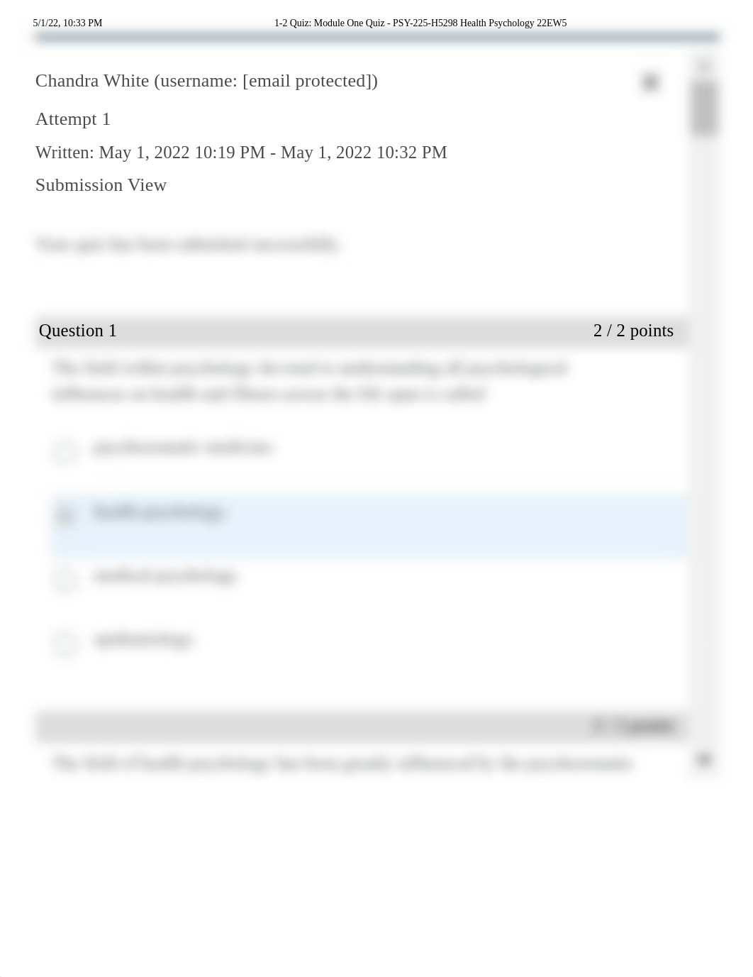 1-2 Quiz_ Module One Quiz - PSY-225-H5298 Health Psychology 22EW5.pdf_dmtzwaw9j3i_page1