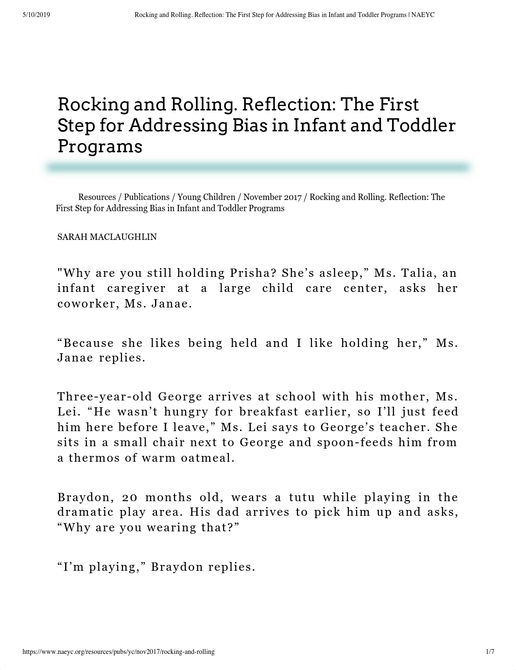 Rocking and Rolling. Reflection- The Fi...in Infant and Toddler Programs | NAEYC.pdf_dmu7rgvtdp0_page1