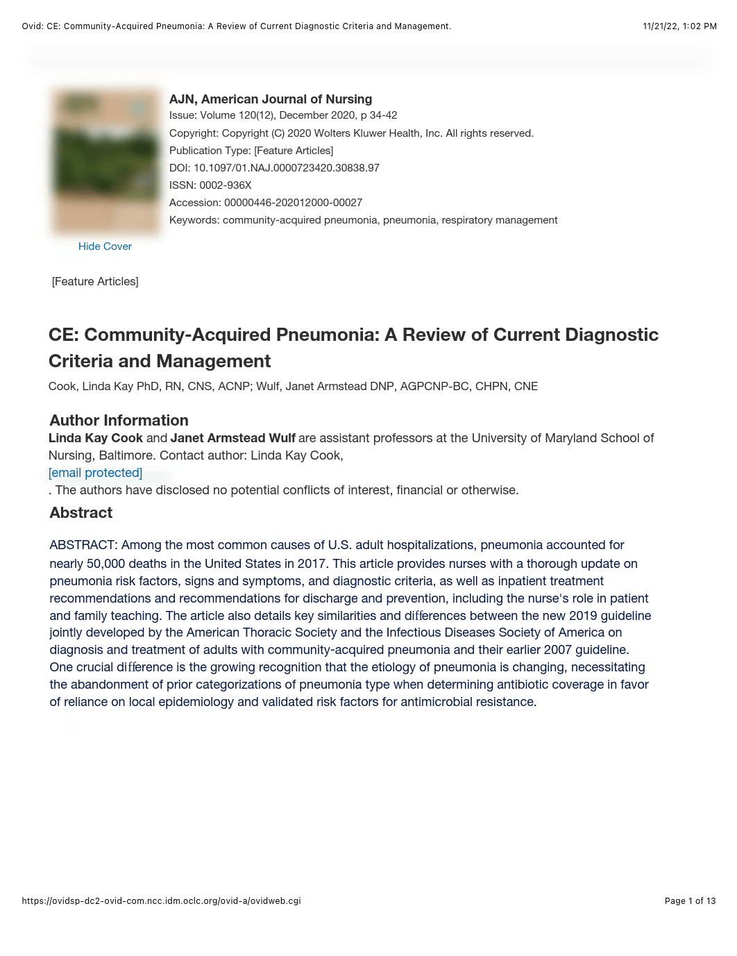 Ovid: CE: Community-Acquired Pneumonia: A Review of Current Diagnostic Criteria and Management..pdf_dmug0461o14_page1