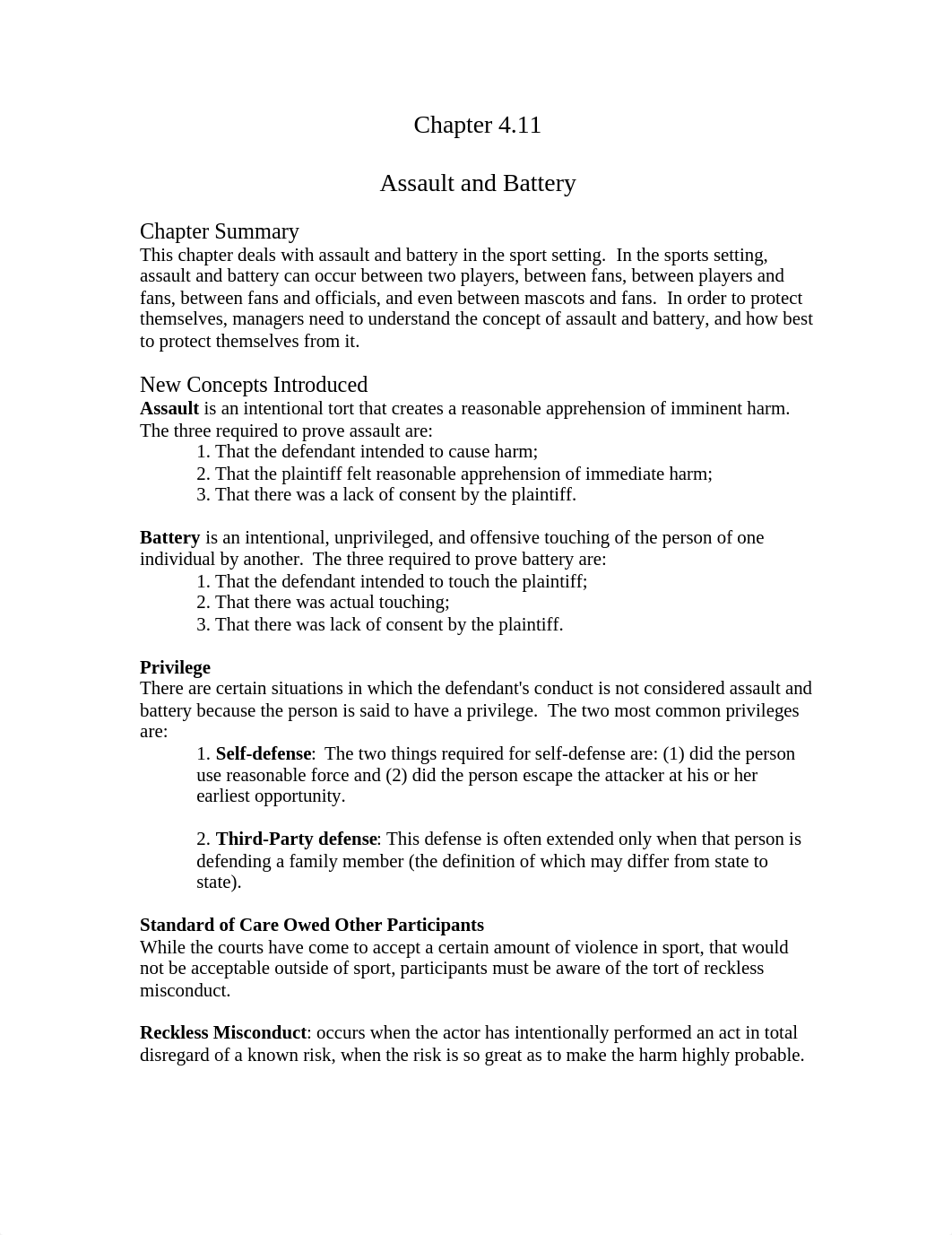 TORTS, VIOLENCE, & CRIMINAL ACTS IN SPORTS- Class notes 040418.rtf_dmw5awxt1vn_page1