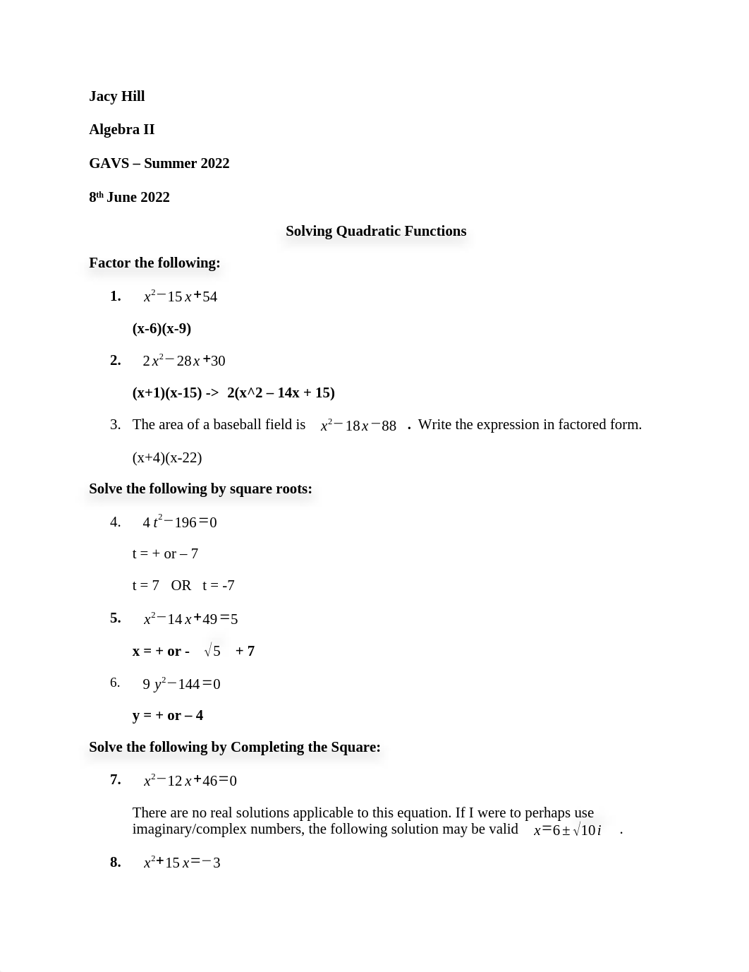 solving quadratic functions assignment - Jacy Hill.docx_dmwnlxdh41i_page1