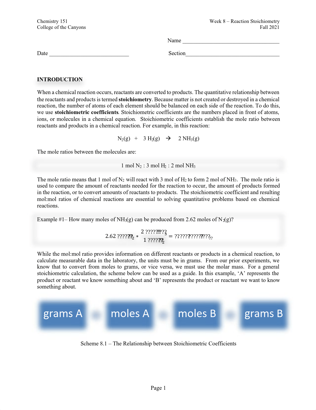 Week 8 - Reaction Stoichiometry - Fall 2021 - CHM151.pdf_dmxhwn191ak_page1