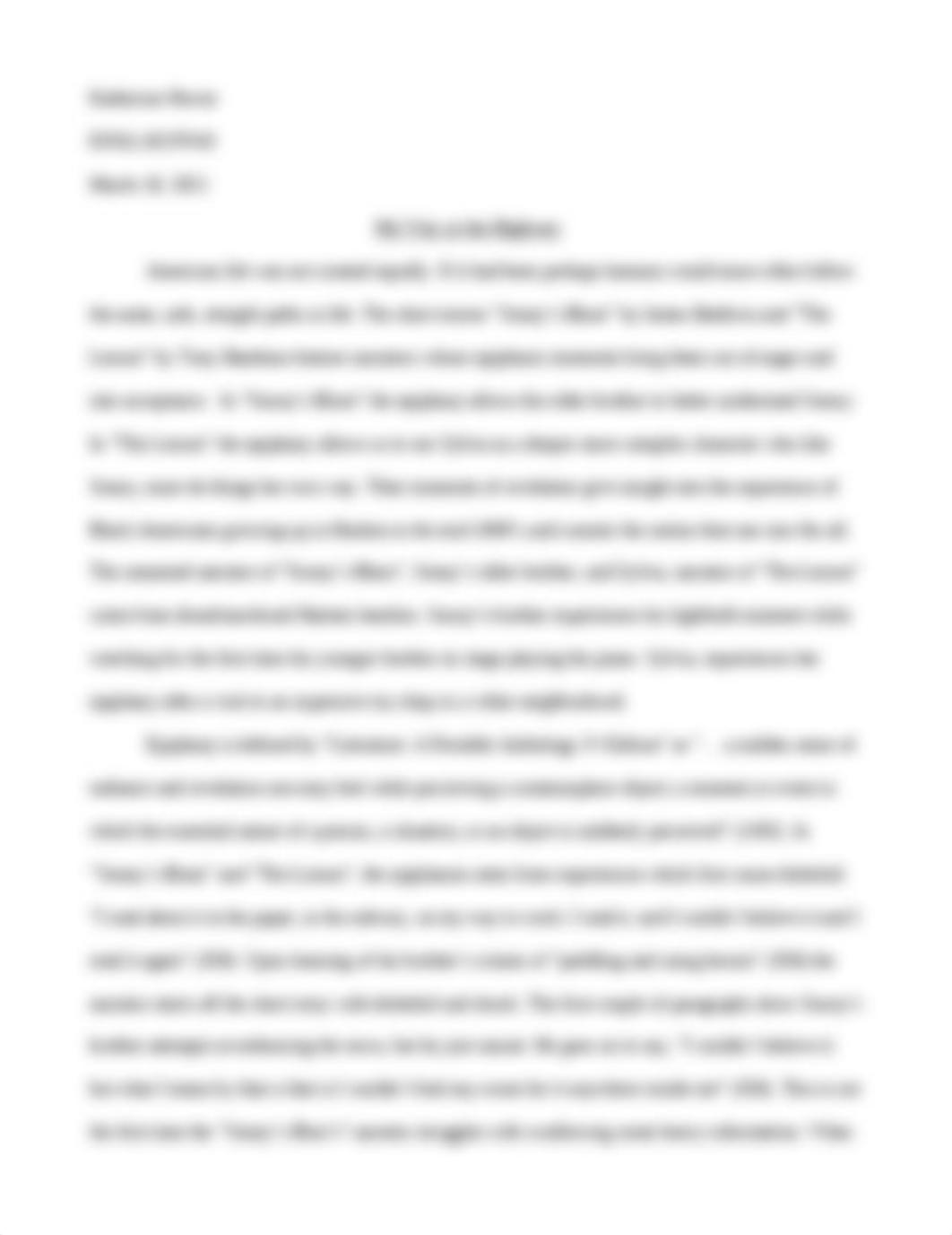 Sonnys Blues and The Lesson James Baldwin and Tony Bambara ENGL102 Essay.docx_dmzou0fkvg2_page1