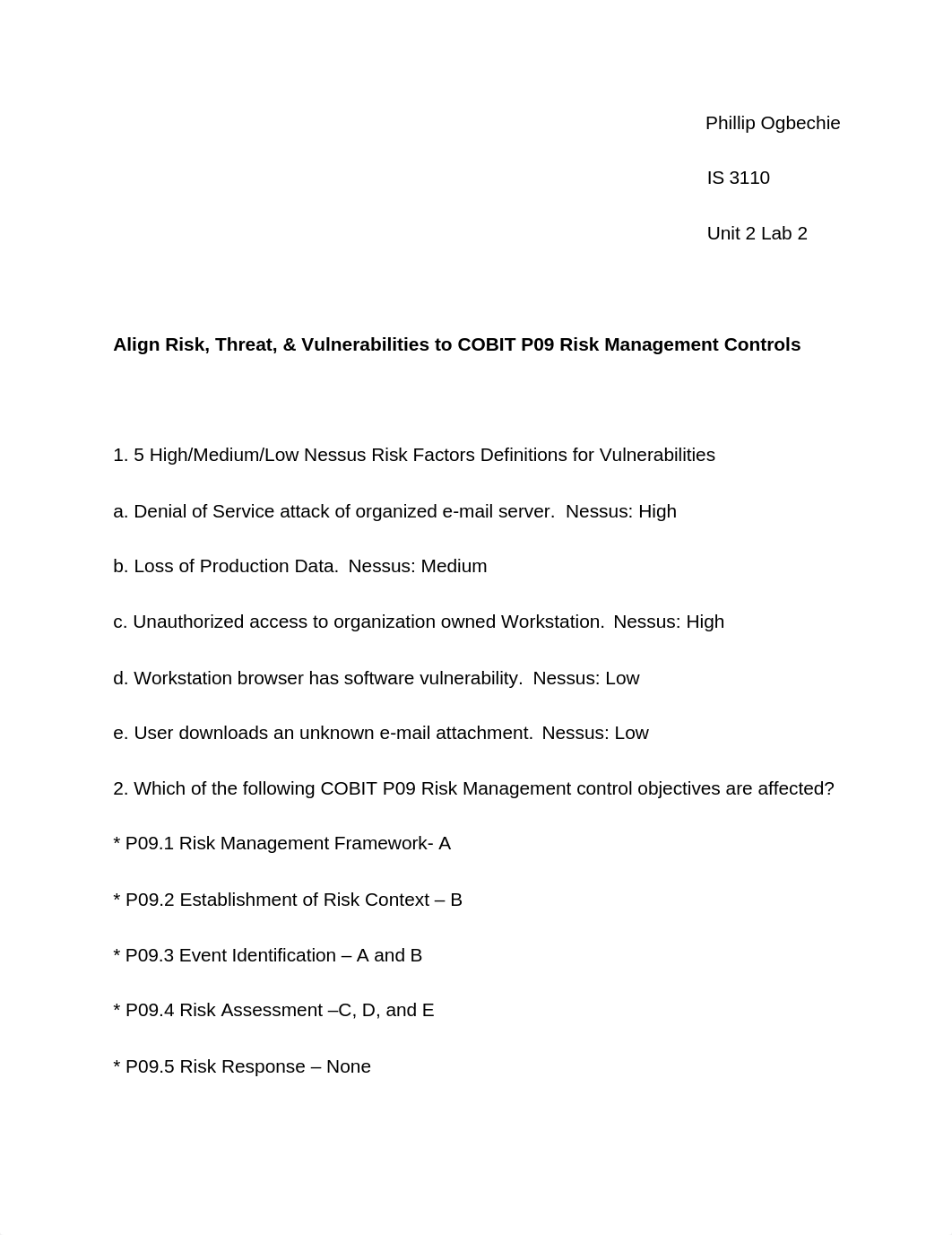 Unit 2 Lab 2 Align Risk, Threats & Vulnerability to COBIT P09 Risk Management Controls_dn0bishx3j3_page1