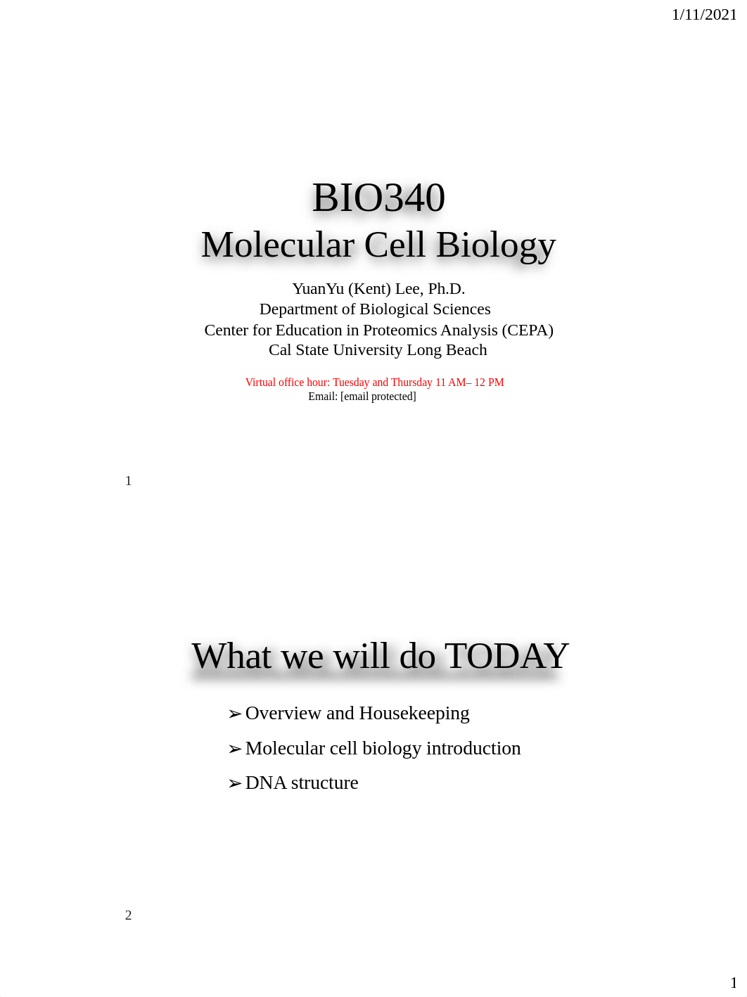 1 - Molecular cell biology introduction and DNA structure.pdf_dn0surc6lsp_page1