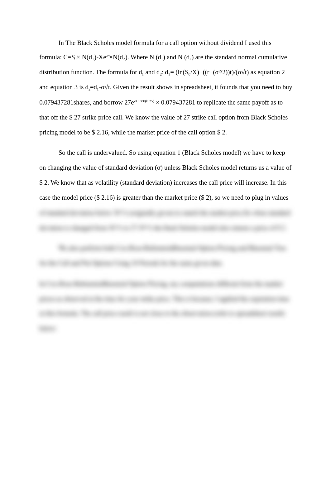 In The Black Scholes model formula for a call option without dividend I used this formula.docx_dn112lrqsnp_page1