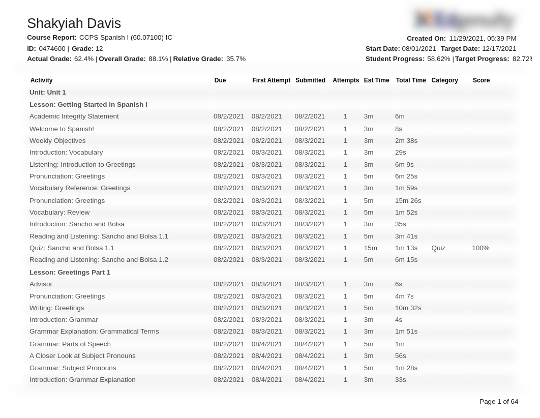 CourseReport_11_29_2021_DavisShakyiah_CCPSSpanishI(60.07100)IC.pdf_dn216exmj31_page1