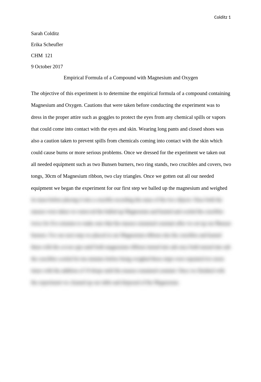 Lab report chemistry 5 Example (Chm 121 Erika S) (Grade Received: A)_dn28mwq8ygg_page1