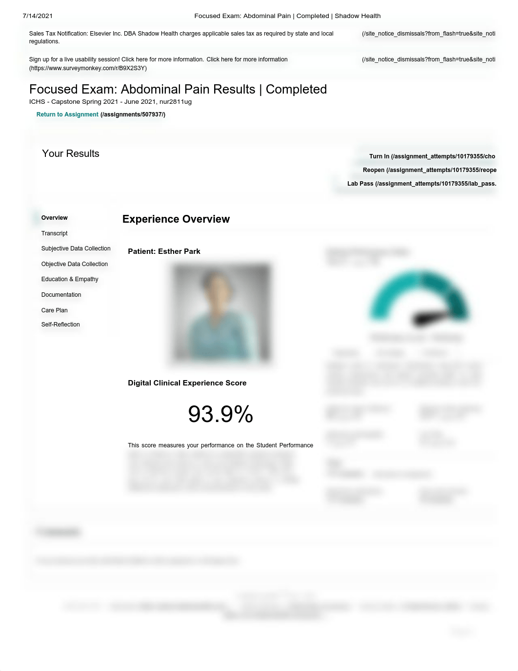 Focused Exam_ Abdominal Pain _ Completed _ Shadow Health - Esther Park - Overview (1).pdf_dn2tdyeuvx6_page1