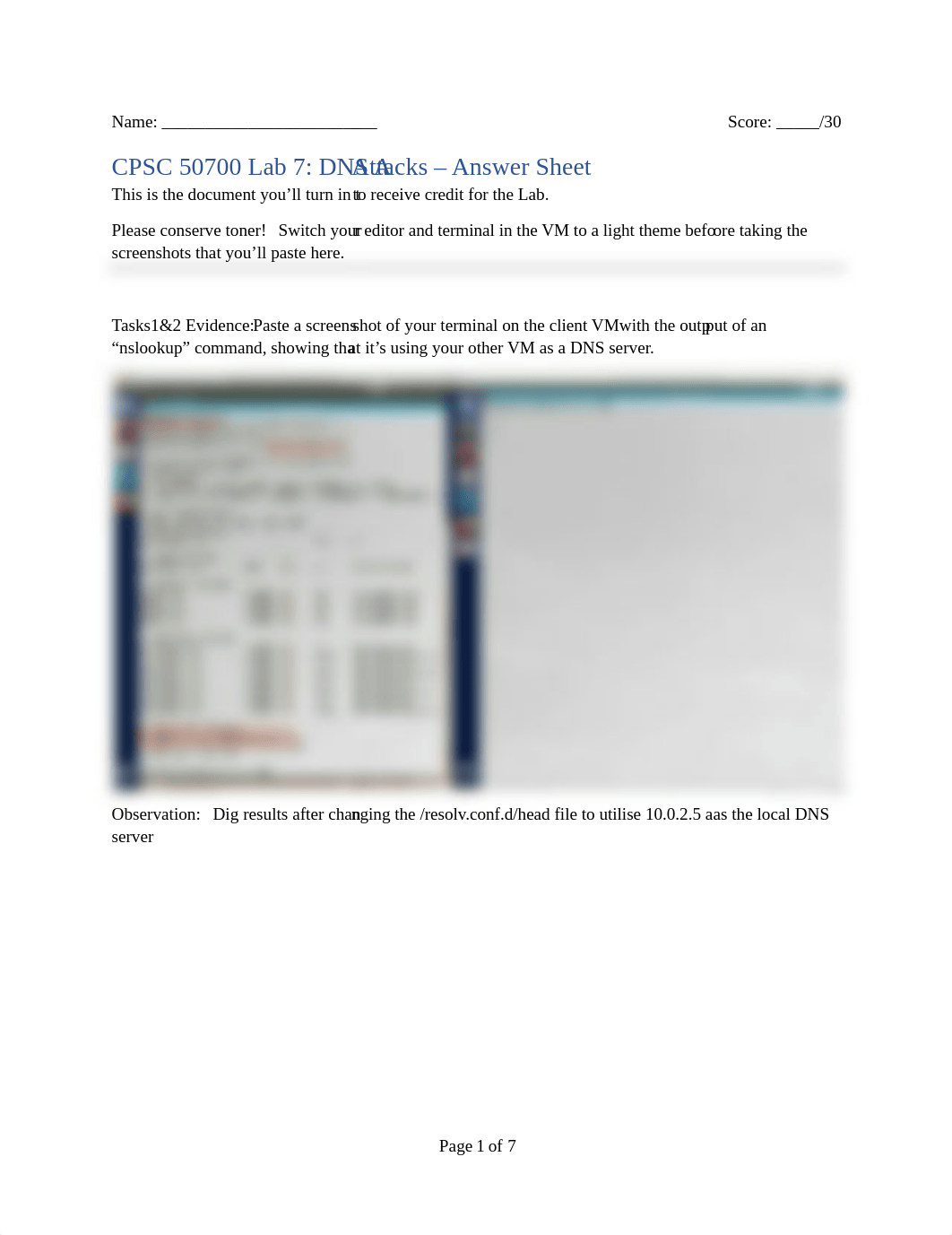 CPSC 50700 Lab 7 DNS Attacks - Answer Sheet.pdf_dn3f3izfsfs_page1