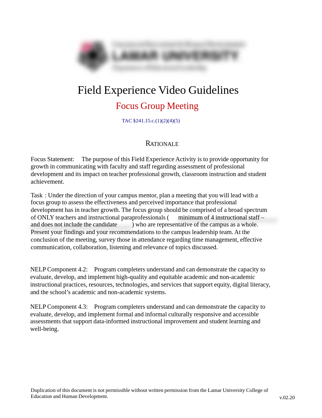 Field Experience Video Guidelines-5339 5352 Professional Development Focus Group v02.20.pdf_dn3i5vzhp19_page1