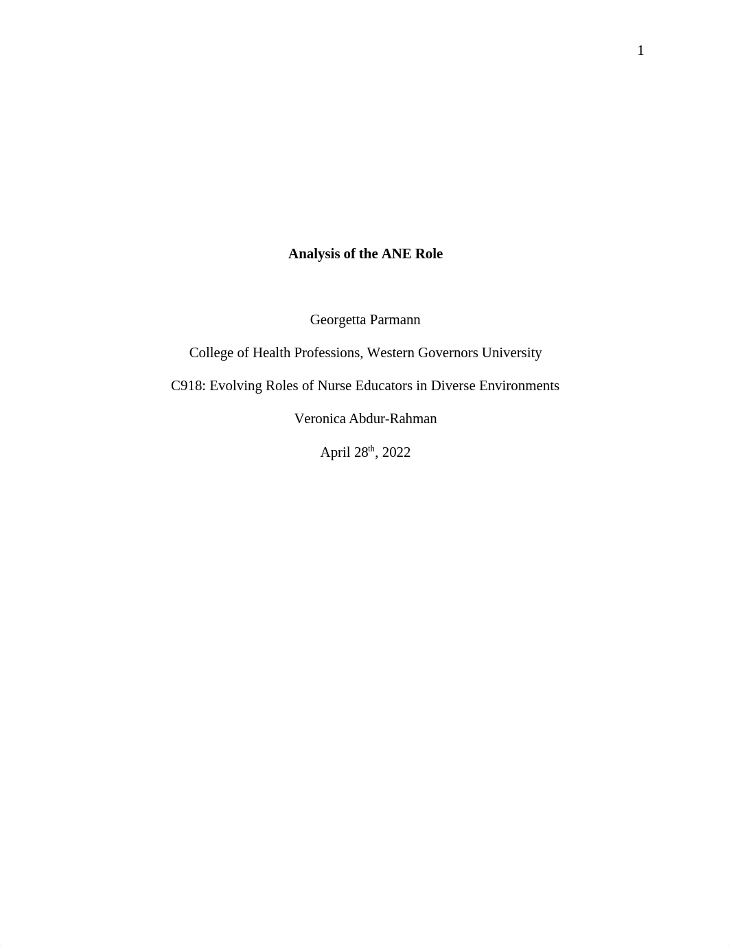 C918 MFP Task 1 Analysis of the ANE Role Template_APA 7ED.docx_dn4hqj3ftfg_page1