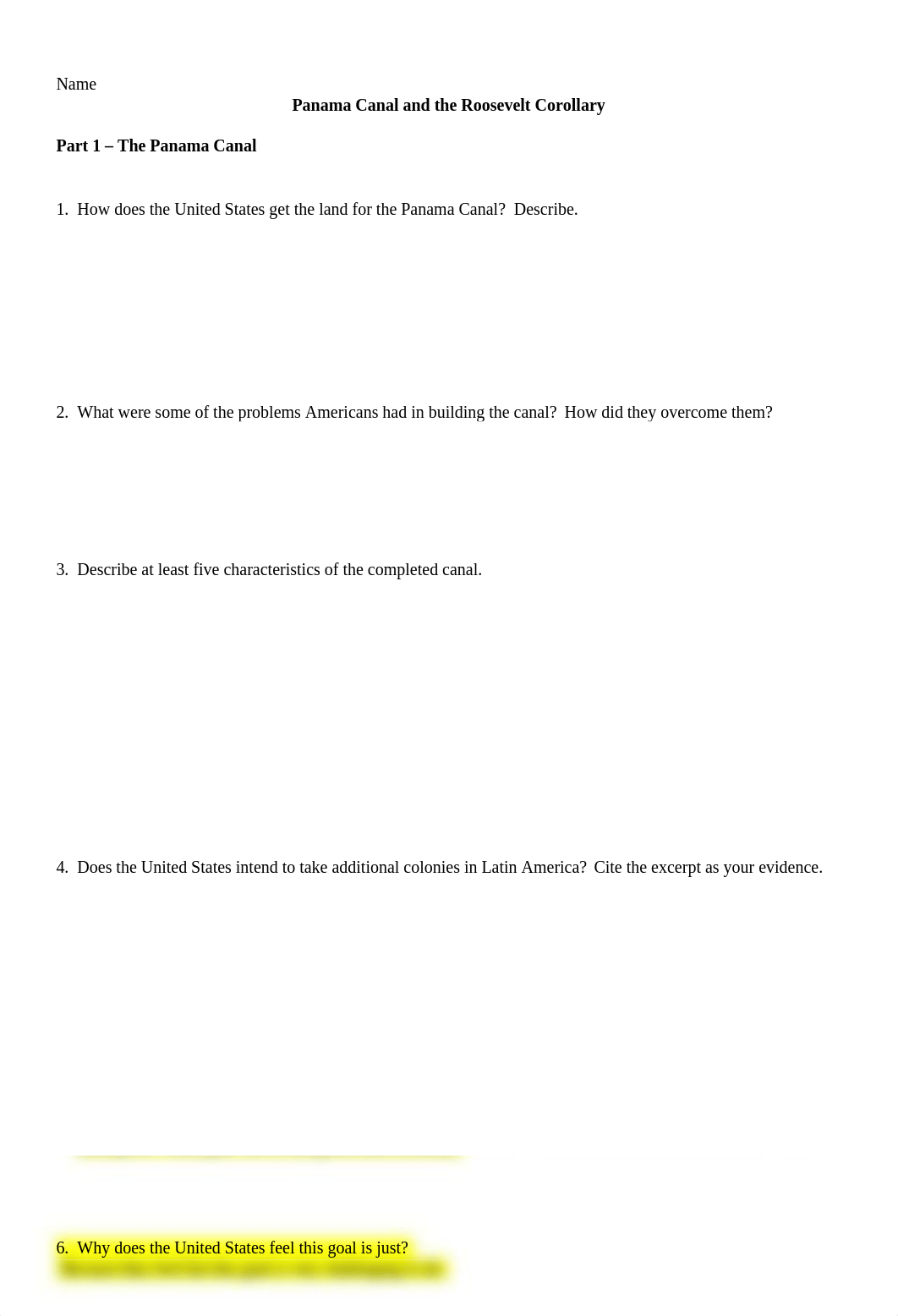 Panama Canal and the Roosevelt Corollary Answer sheet (1).docx_dn6ks4cy36y_page1