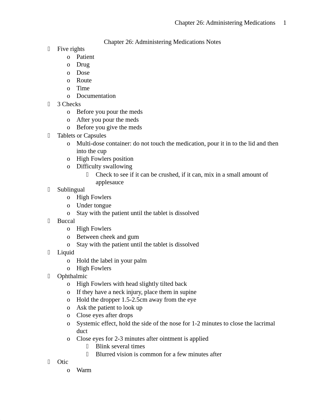 Chapter 26- Administering Medications Notes .docx_dn8jqmiz1th_page1