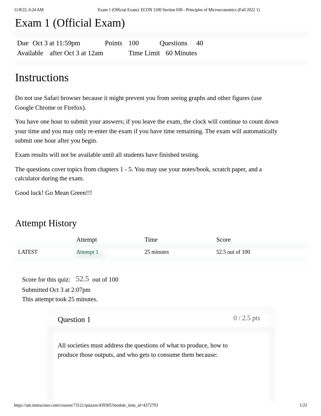 Exam 1 (Official Exam)_ ECON 1100 Section 030 - Principles of Microeconomics (Fall 2022 1).pdf_dn99pxrbiqz_page1